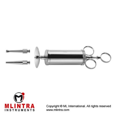Ear Syringe Complete With Protection Disk and 2 Tips Stainless Steel, Capacity 100 ml